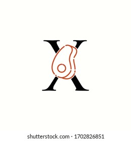 logo letter x with icon steak beef vector design