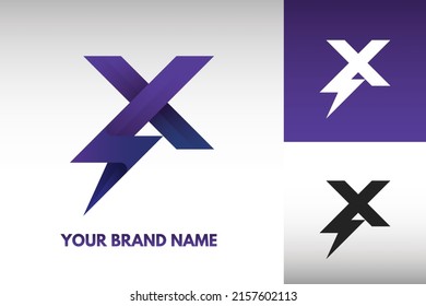 Letra con logotipo X monograma Vector de diseño con estilo Lightning de potencia eléctrica en color gradiente y monocromo