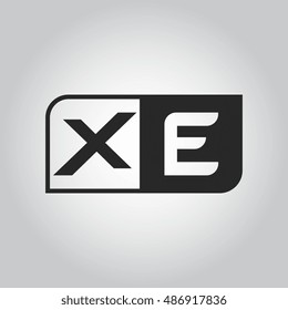 Logo letter XE with two different sides. Negative or black and white vector template design