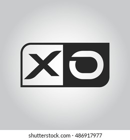 Logo letter XO with two different sides. Negative or black and white vector template design