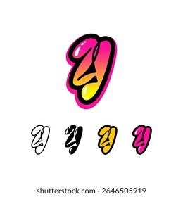 Logo letter Y, graffiti alphabet font, set of four different art symbol for your brand name design, vector illustration 10 EPS