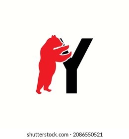 logo letter y with icon bear stand up vector design
