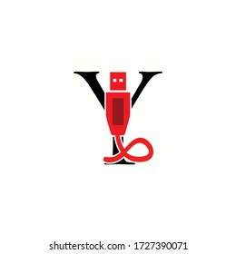 logo letter y with icon usb vector design