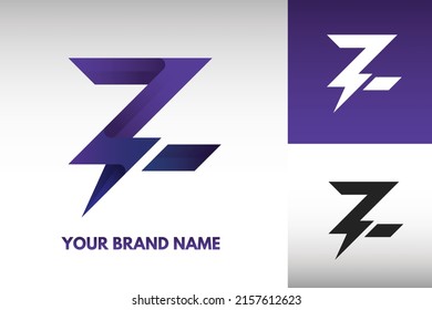 Logotipo Letra Z monograma Poder eléctrico trueno de diseño de estilo relámpago vector en color gradiente y monocromo