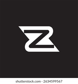 Estilo Z da letra do logotipo. Este design é diagonal e tem uma ponta pontiaguda e é feito com linhas brancas grossas em um fundo preto. Este logotipo parece moderno e minimalista.