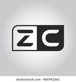 Logo letter ZC with two different sides. Negative or black and white vector template design