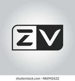 Logo letter ZV with two different sides. Negative or black and white vector template design