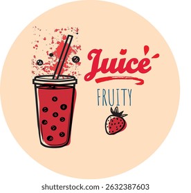 logo lettering with juice vector strawberry Flat 