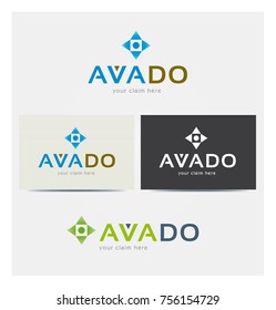 Logo Letters A, V for Business, Square Triangle and Point Icons, Card Mock up in Several Colors