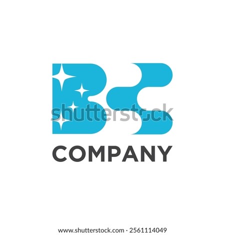logo with the letters "BC" in blue, stylized with star-like sparkles