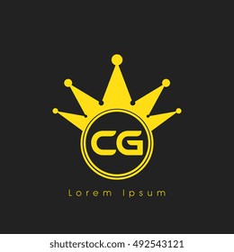 Logo letters C and G yellow crowned. Crown logotype design template on black background