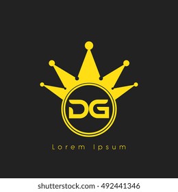 Logo letters D and G yellow crowned. Crown logotype design template on black background