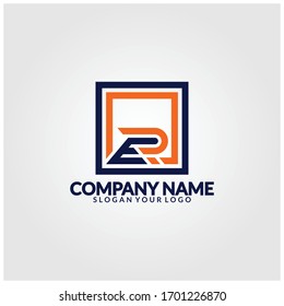 Logo-Buchstaben E und R auf Blau und Orange mit starkem Linienstil