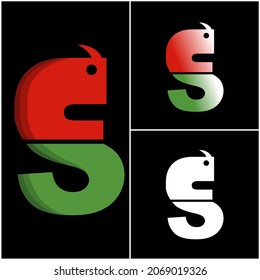 
logo letters E and S red and green colors with a shape similar to a dragon's head, suitable for companies with names starting with letters E and S, this logo can also be applied to accessories such a
