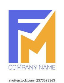 Logo de las letras F y M. Diseño dinámico. Violeta - colores amarillos contrastantes. Marcar.