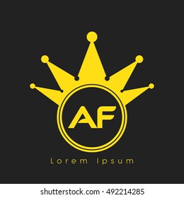 Logo letters A and F yellow crowned. Crown logotype design template.