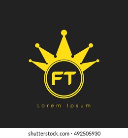 Logo letters F and  yellow crowned. Crown logotype design template on black background