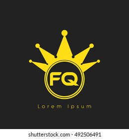 Logo letters F and  yellow crowned. Crown logotype design template on black background