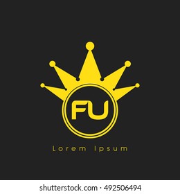 Logo letters F and  yellow crowned. Crown logotype design template on black background