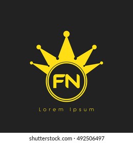 Logo letters F and  yellow crowned. Crown logotype design template on black background