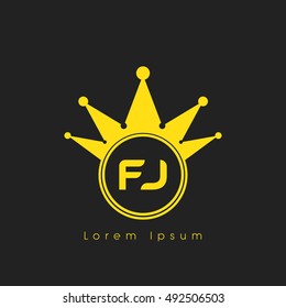 Logo letters F and  yellow crowned. Crown logotype design template on black background