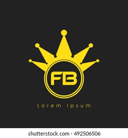 Logo letters F and  yellow crowned. Crown logotype design template on black background