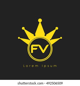 Logo letters F and  yellow crowned. Crown logotype design template on black background