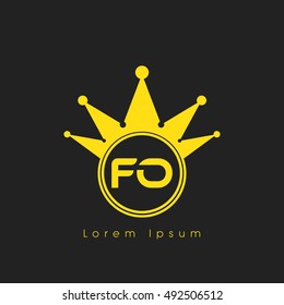 Logo letters F and  yellow crowned. Crown logotype design template on black background