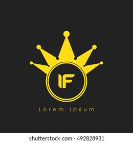 Logo letters I and F yellow crowned. Crown logotype design template on black background