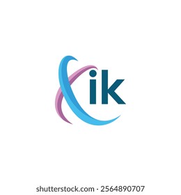 A logo with the letters 'ik' in dark blue, accompanied by two curved lines, one blue and one pink, intersecting around the letters.