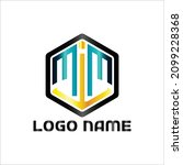Logo of letters MIM or MM on a hexagon square on a white background