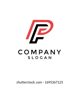 the logo letters P and F are arranged with neat geometry lines. editable and easy to custom