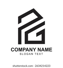 Le logo des lettres p et g est en forme de polygone