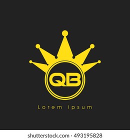 Logo letters Q and B yellow crowned. Crown logotype design template on black background