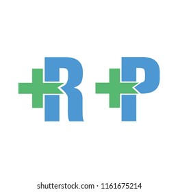 Logo from letters R and P with a plus.