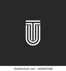 Logo letters TU or UT initials monogram, two letters T and U together, creative typography design element