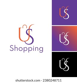 Logo with letters U and S in the shape of a shopping cart