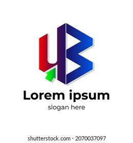 logo with the letters UB, UM, MU, U, B and arrows. combination of red, green and blue. hexagon logo 