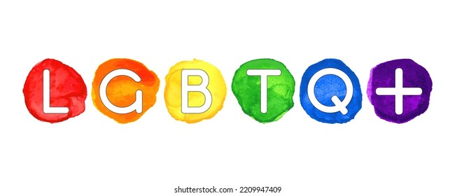 Logo LGBTQ+ with hand drawn rainbow spots. Pride month.  Vector illustration isolated on white background.