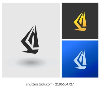 Logo LH with sailing boat shape, fisherman logo