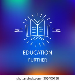 Logo library, bookstore, educational institution, educational services. Hand-drawn character books, notebooks, notes.