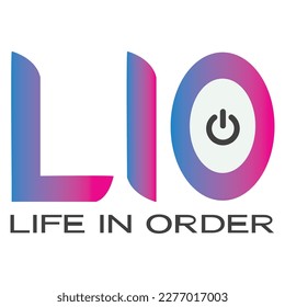 Logo for LIFE IN ORDER (LIO) with a power button