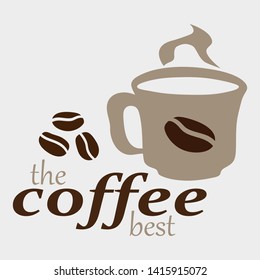 logo light brown cup of coffee, with the signature best coffee on a light background