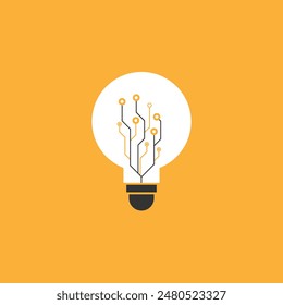 Logo, light bulb icon with electrons, filaments, for businesses related to electricity, electronics, computers and data, high technology and innovation. 