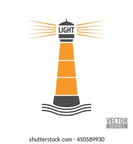 logo as a lighthouse with rays of light, sea, symbol
