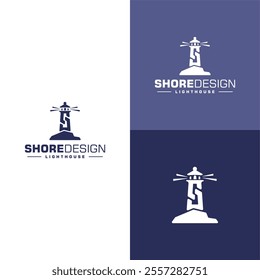 Logo lighthouse tower beacon signal ship simple harbour design