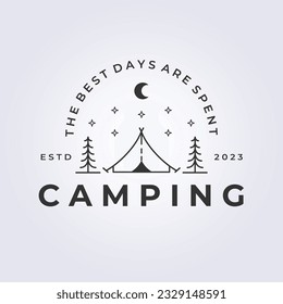 Logo line art vector illustration design camping tent and outdoor adventure