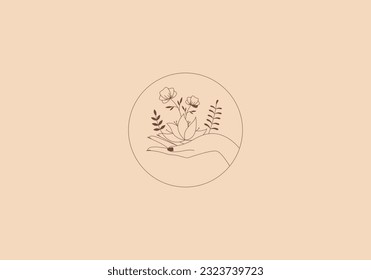 Logo Line Flower Leaf Garden and Botanical. Aesthetic and feminine, simple line and luxury modern. editable color.