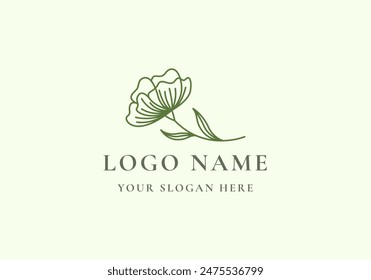 logo line handrawn flower branch. Editable file