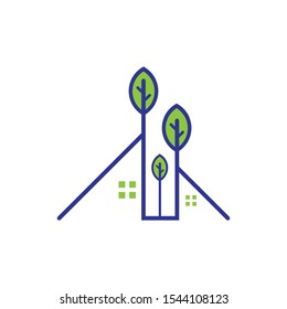 logo line home leaf vector